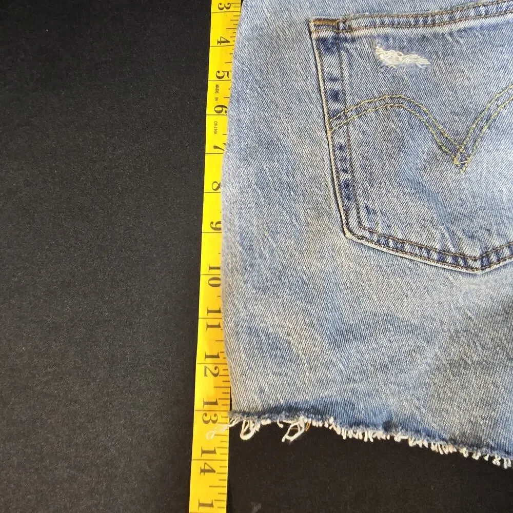 Levis 501 Curve Button Fly Distressed Denim Shorts Blue W32 High Rise Cut Offs